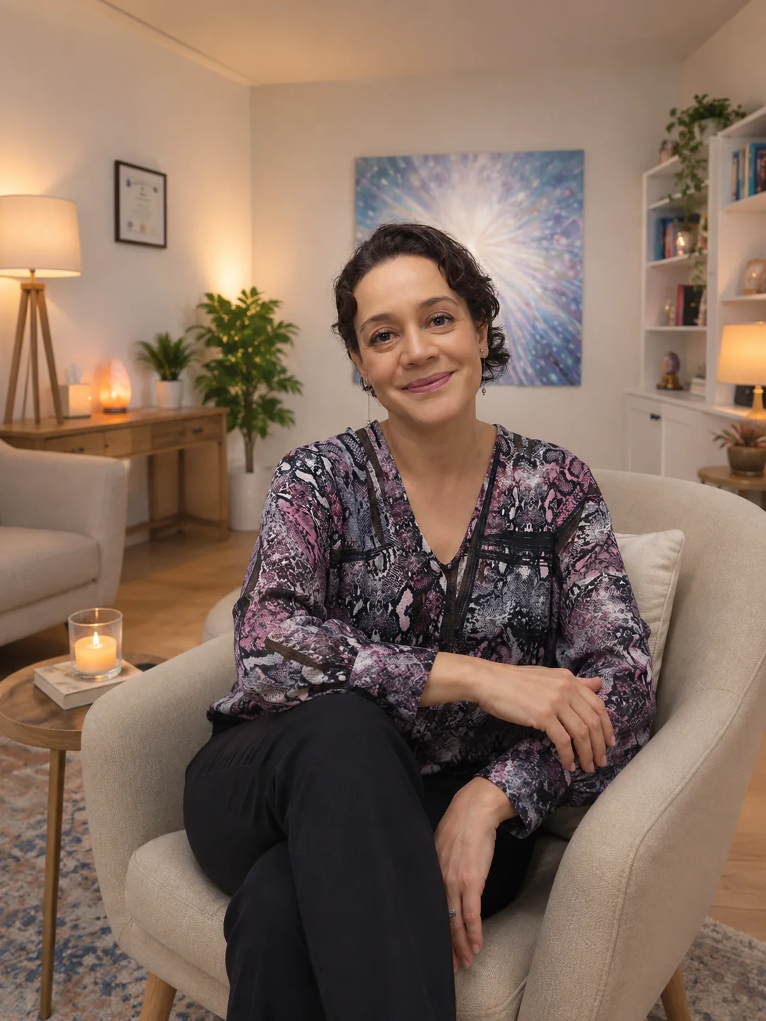 Marcela Brito Avellaneda seated, a portrait used once on the Akashic Records home.